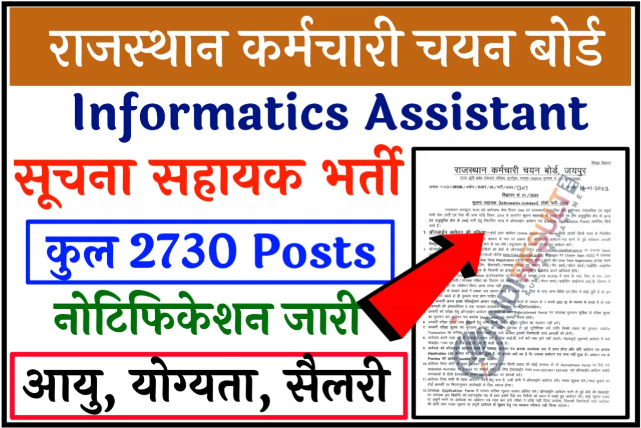 Rajasthan IA Recruitment 2023 Notification Apply Online 2730 Informatics Assistant (Suchna Sahayak) Vacancies