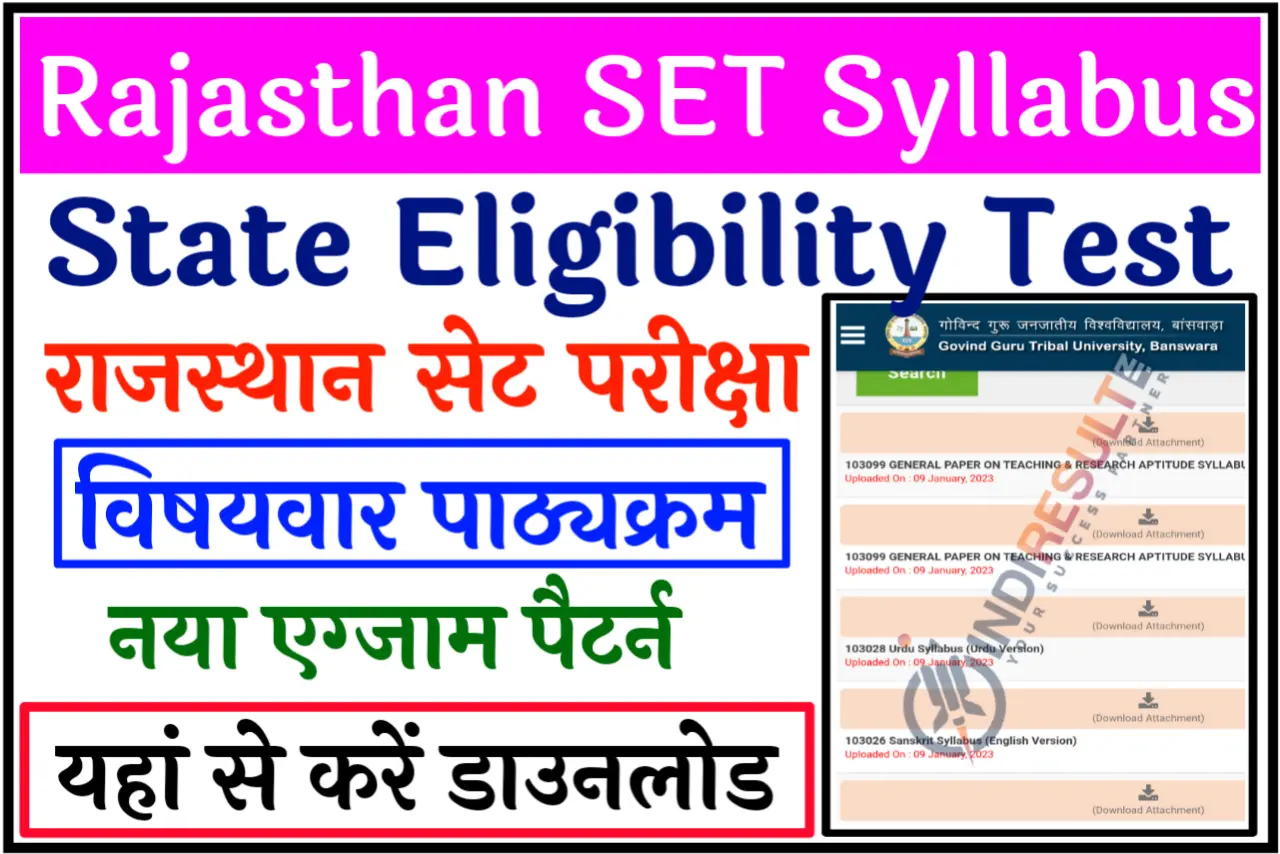 Rajasthan SET Syllabus 2023 Pdf Download in Hindi/English New Exam Pattern