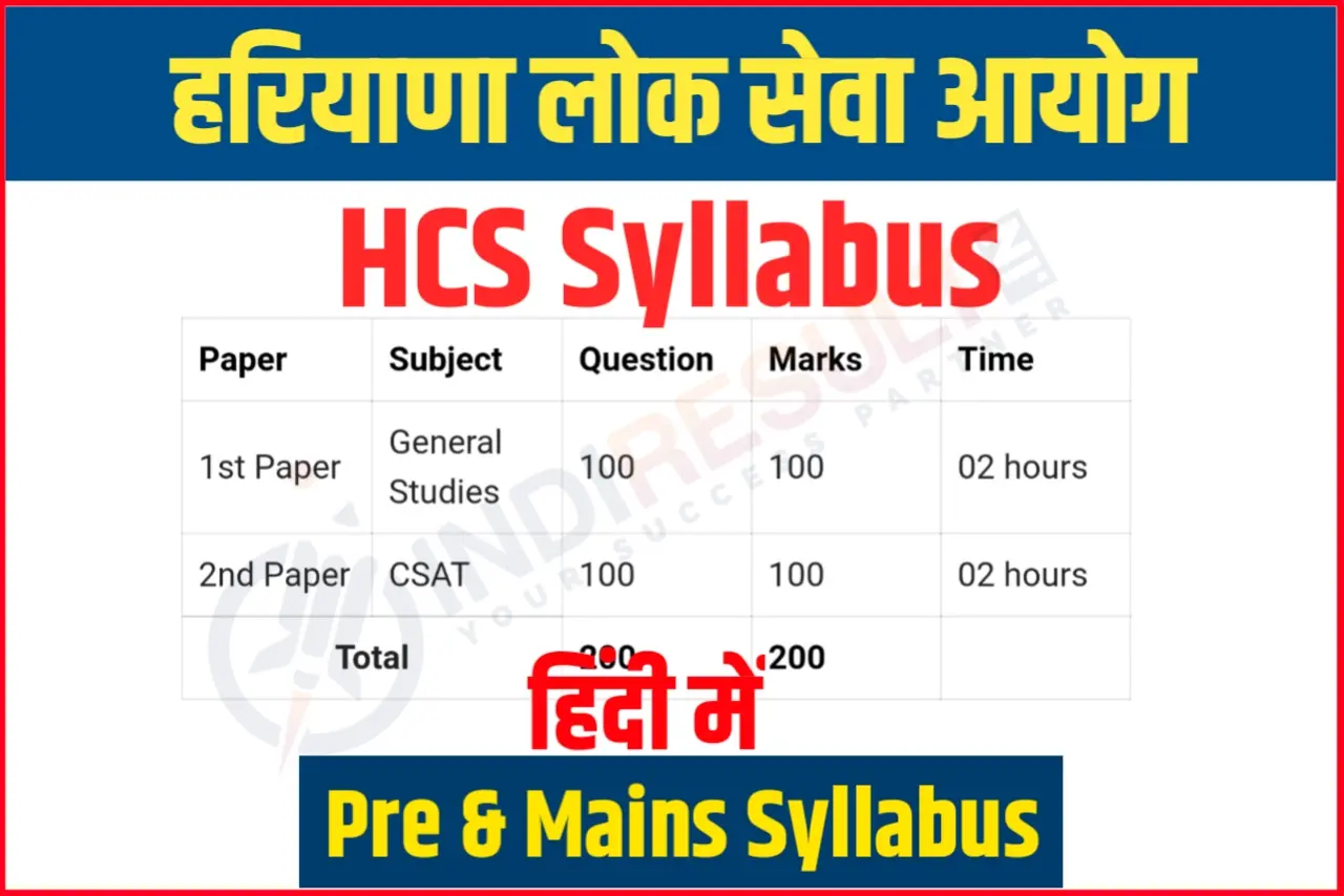 HPSC HCS Syllabus 2023 Pdf Download (Hindi/English) for HCS Pre & Mains Exam