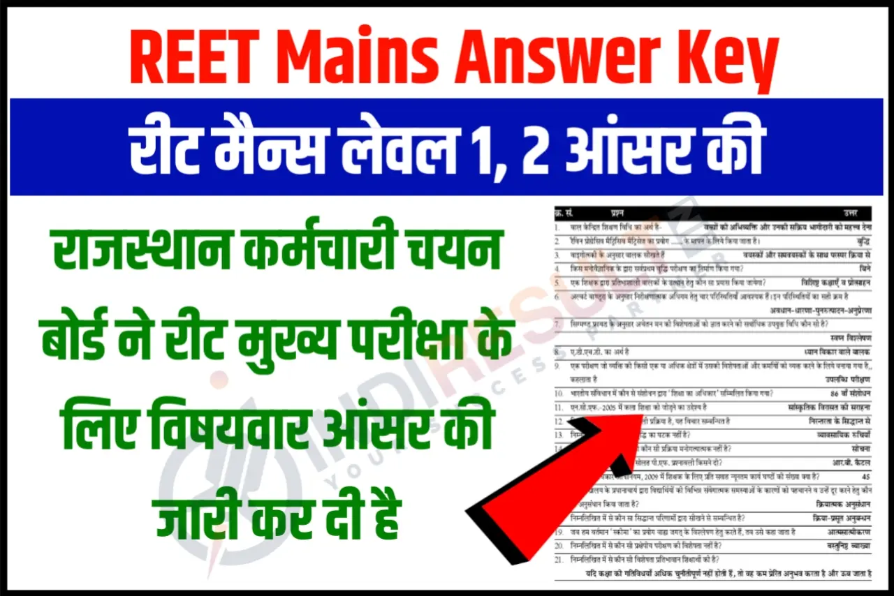 REET Mains Answer Key 2023 Pdf Download For (Level 1, 2) Posts