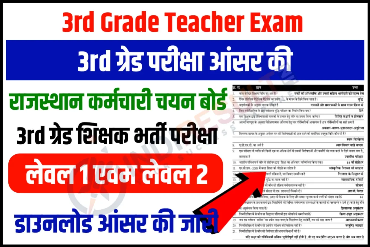 Rajasthan 3rd Grade Teacher Answer Key 2023 For (Level 1, 2) Posts Download Pdf