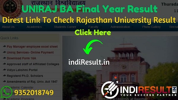 Rajasthan University UNIRAJ BA Final Year Result 2020 - University of Rajasthan BA Part 3 Result 2020 Download Roll No./Name Wise Link @ result.uniraj.ac.in