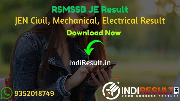 RSMSSB JE Result 2021-Download RSMSSB JEN Civil, Mechanical & Electrical Result, Cut off & Merit List. Result Date Of RSMSSB JE Exam is 23 November 2021.