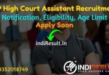 MP High Court Assistant Recruitment 2021 –Apply MP High Court MPHC 1255 Grade III Assistant Vacancy Notification, Eligibility, Age Limit, Salary, Last Date.