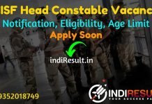 CISF Head Constable Recruitment 2022 -Online Application Form CISF 418 Head Constable (HC) Vacancy Notification, Eligibility, Age Limit, Salary, Last Date.
